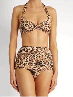 Norma Kamali White and Brown Animal Print Two-Piece Set Size Small